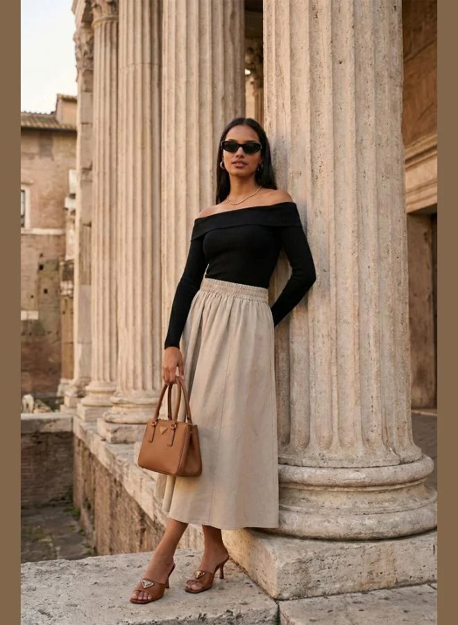 ليلا Lela Cotton Blend Regular Fit Elastic Waist Midi Length Skirt Women's SKIRT 6921268